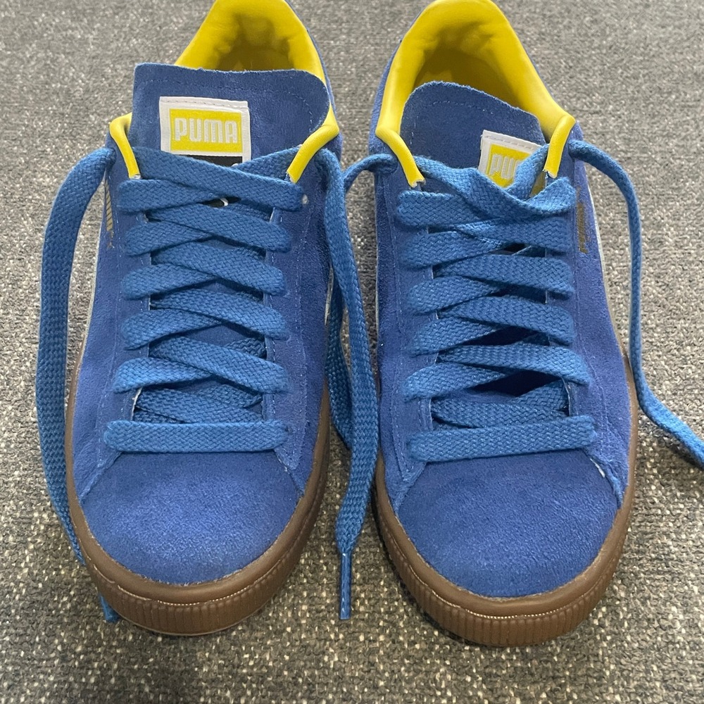 Puma Suede Classic Low Sneakers Blue Yellow 396963-01 Big Boy 4.5 Gum Sole NEW